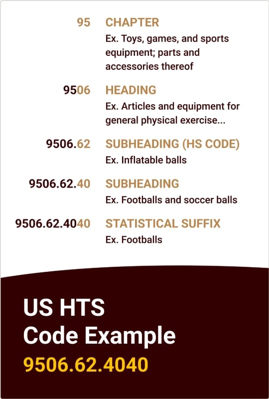 Infographic depicting the elements of an HTS code