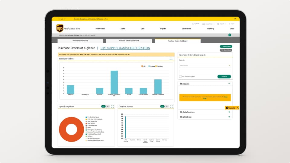 tablet displaying UPS Flex Global View Platform