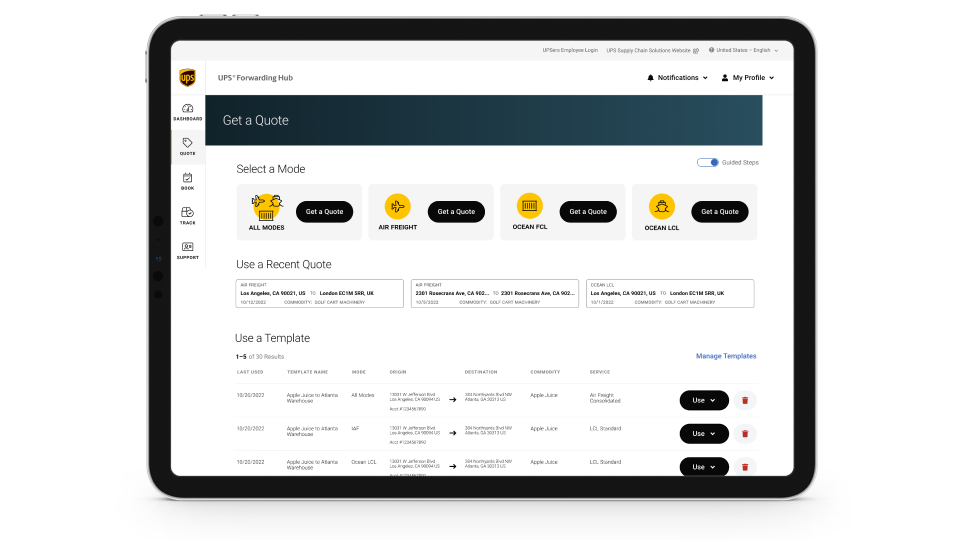 UPS<sup>®</sup> Forwarding Hub on a mobile device