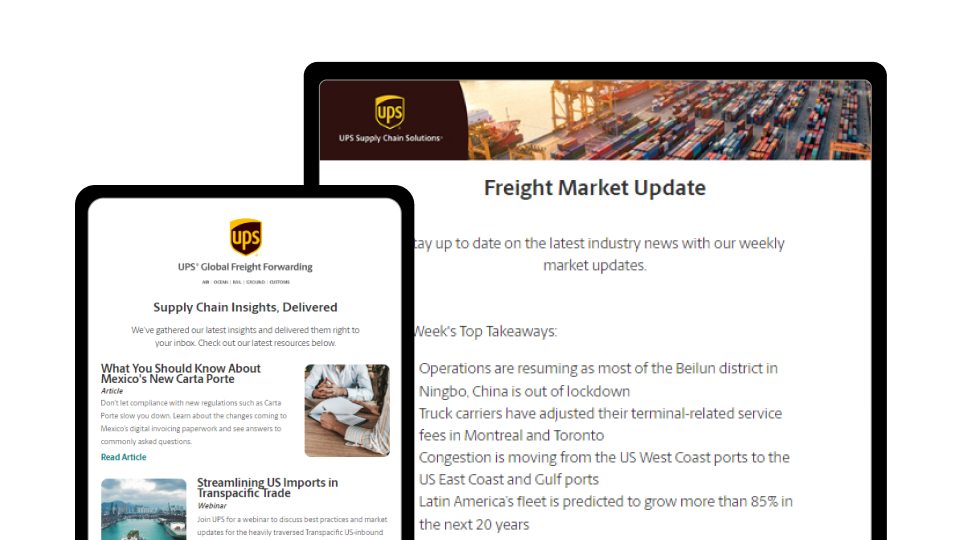 Insights Delivered and Market Update emails on mobile devices