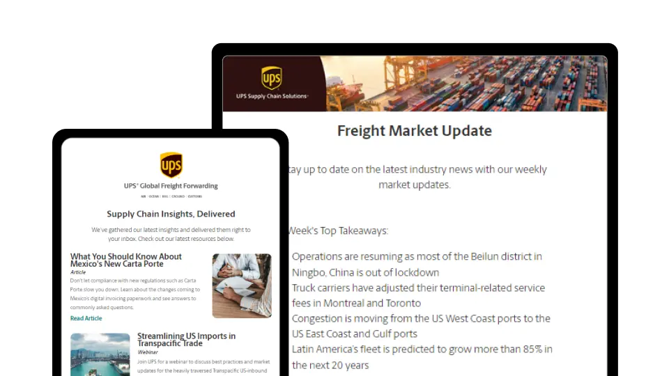 Insights Delivered and Market Update emails on mobile devices