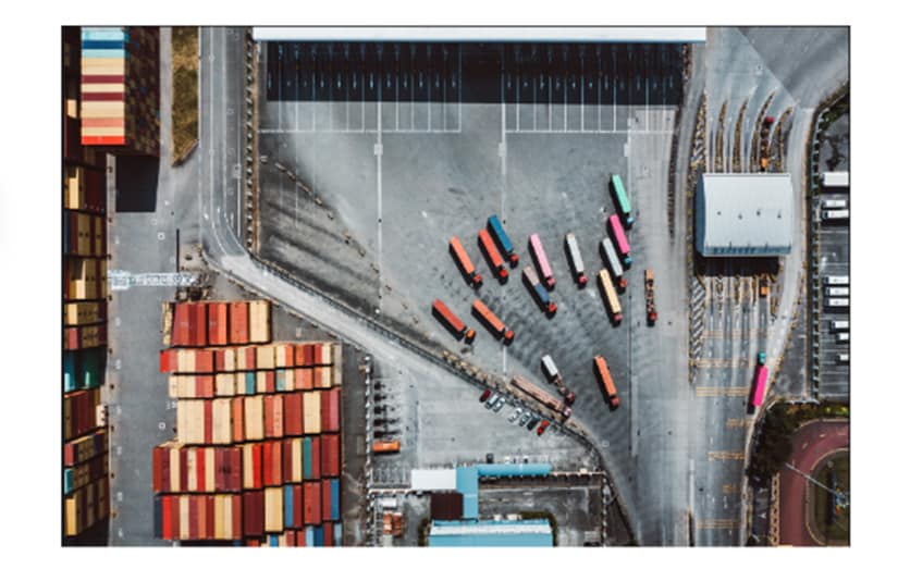 top view of container ship terminal