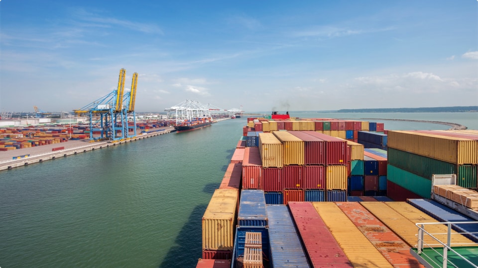 container ship entering port